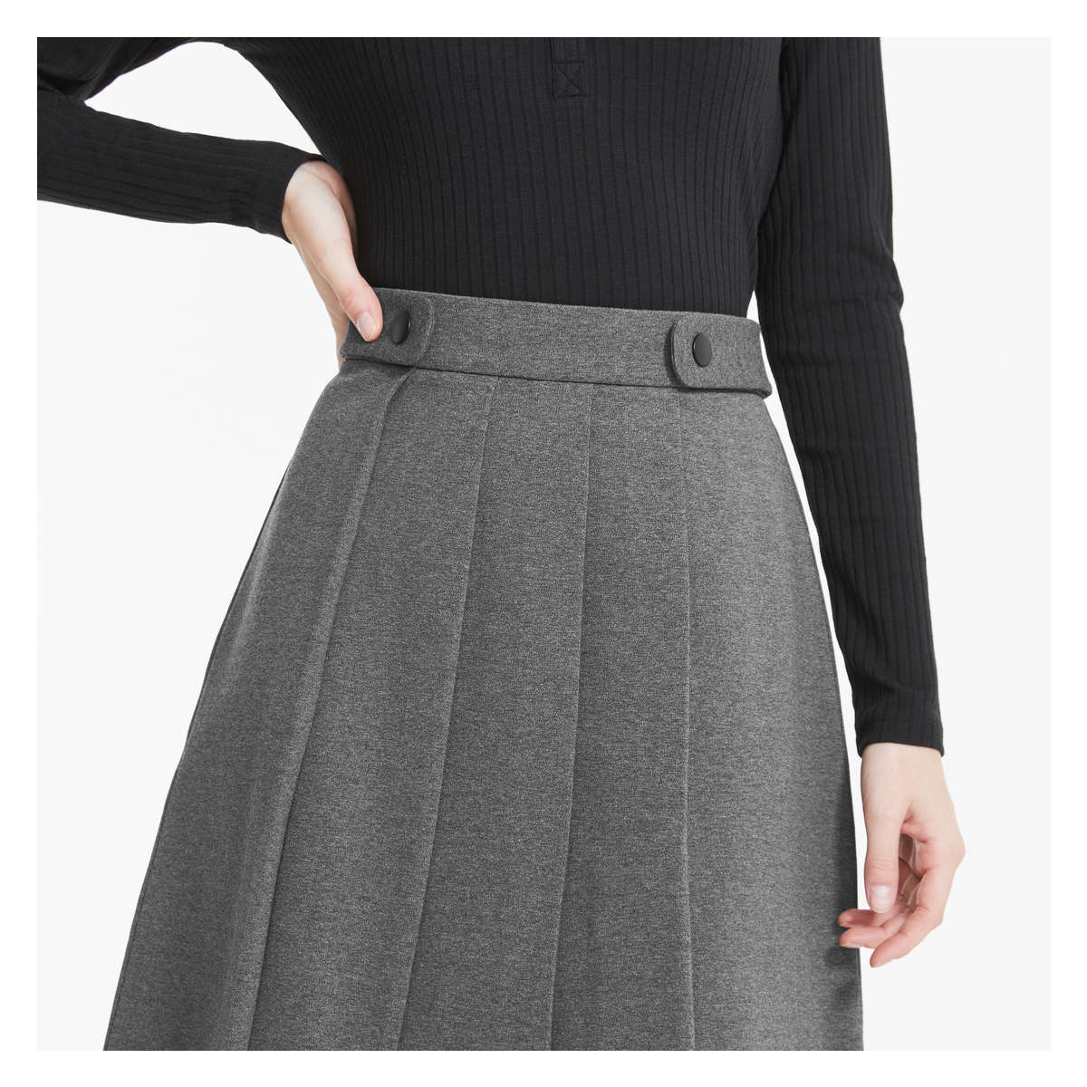 Pleated Skirt in Dark Grey Mix from Joe Fresh